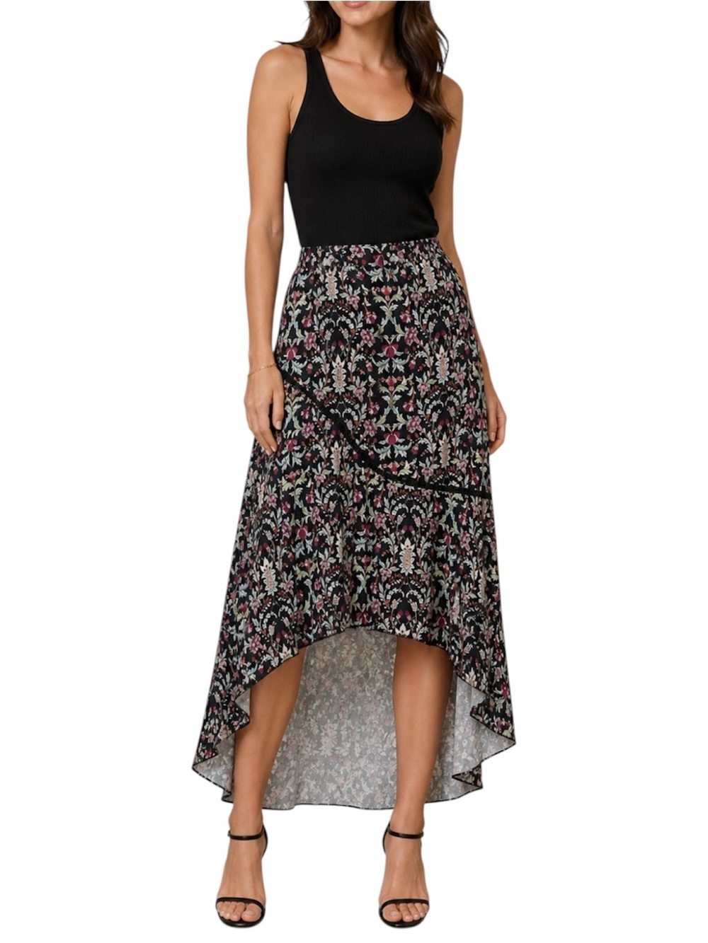 Earthbound Trading Co Floral High-Low Skirt Boho Viscose Crochet Lace Black XL